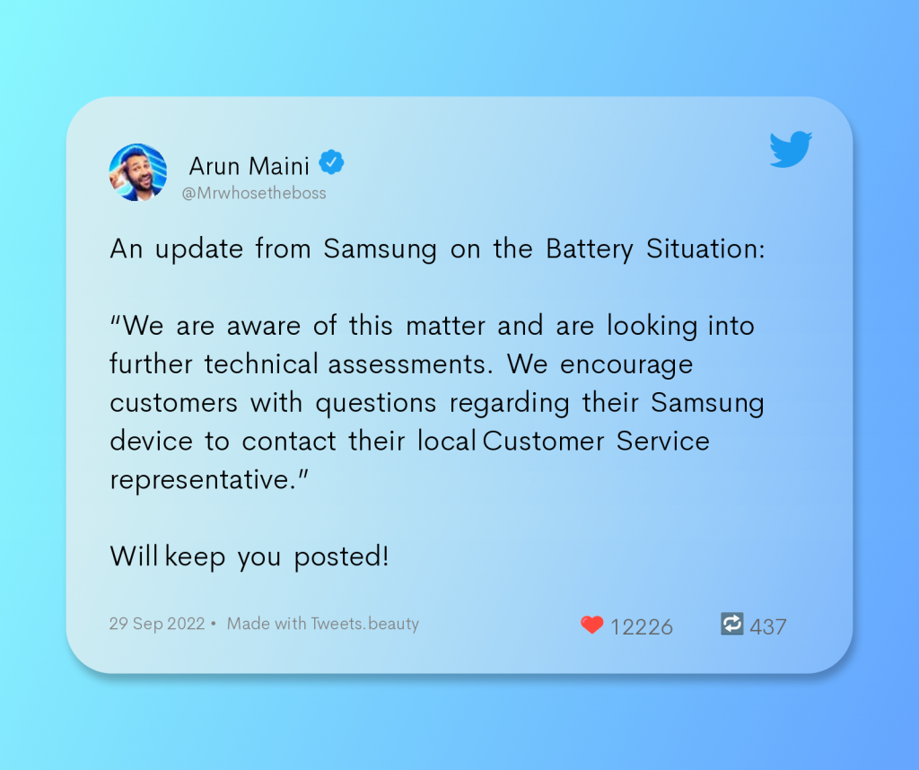 Update from Samsung about their battery issue
